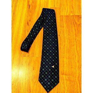 Rotary International Navy & Green Tie With Floral Pattern By Russell-Hampton